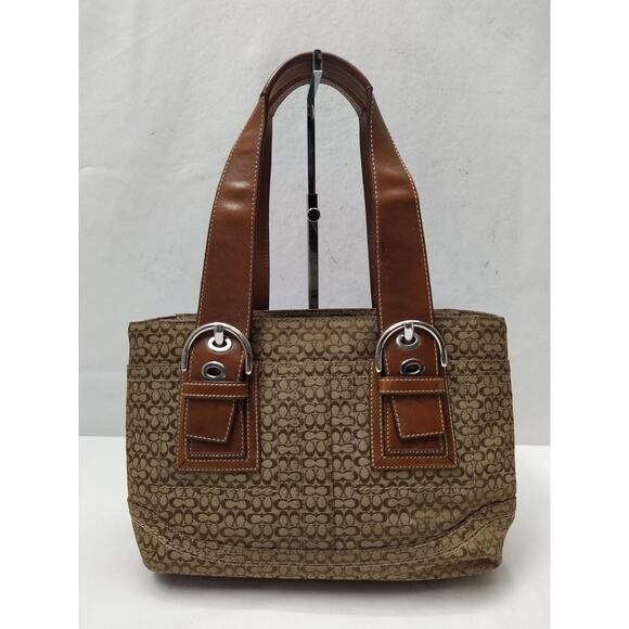 Coach Signature Brown Canvas Leather Trim Double Handle Zipper Tote Bag - Picture 2 of 16